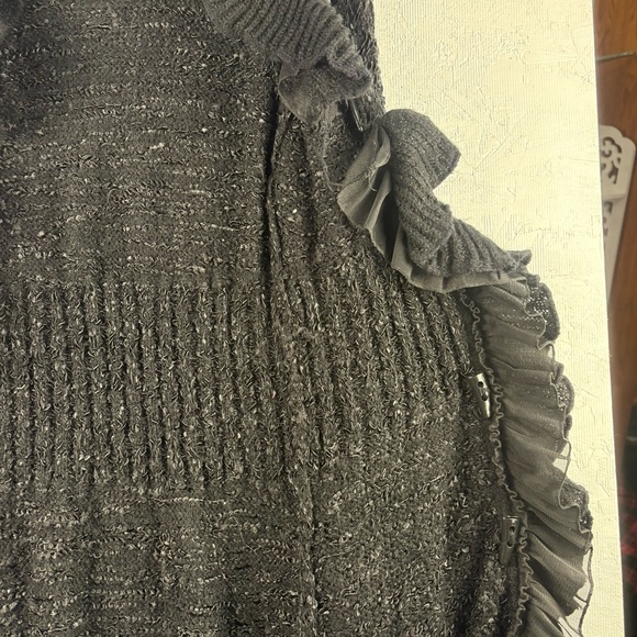 Pretty Angel Y2K Elegant Black Ruffled Crocheted V-Neck Sweater Dress M Linen - Picture 4 of 7